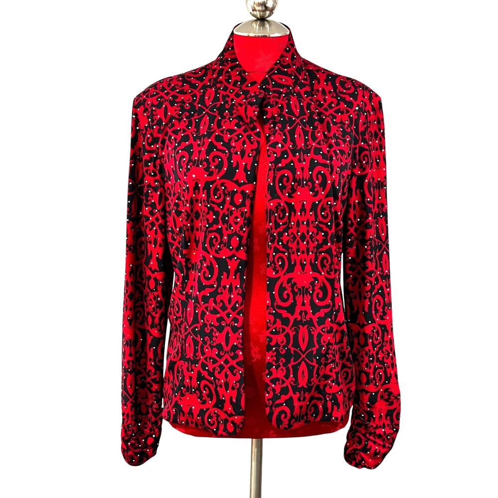 Draper's & Damon’s dressy red jacket size 16 sequins stretch NYE cocktail party